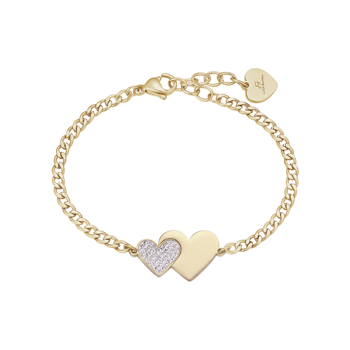 BRACCIALE IN ACCIAIO IP GOLD CON CUORI  E CRISTALLI BIANCHI