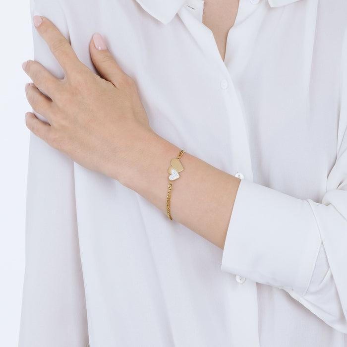BRACCIALE IN ACCIAIO IP GOLD CON CUORI  E CRISTALLI BIANCHI