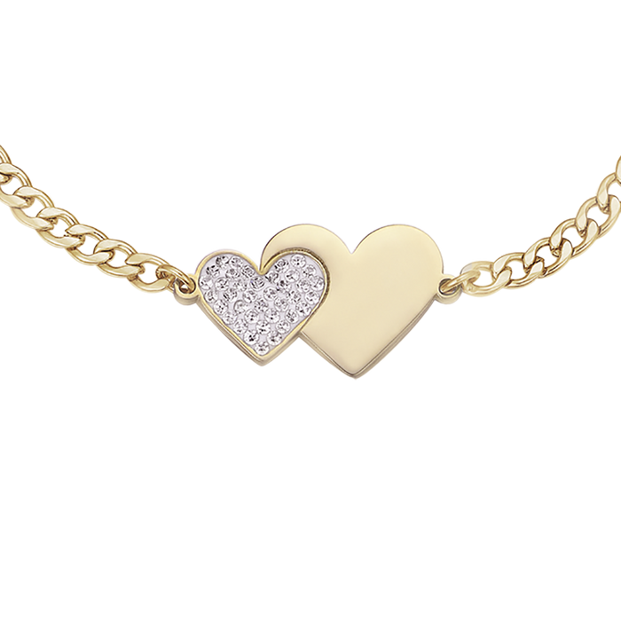 BRACCIALE IN ACCIAIO IP GOLD CON CUORI  E CRISTALLI BIANCHI