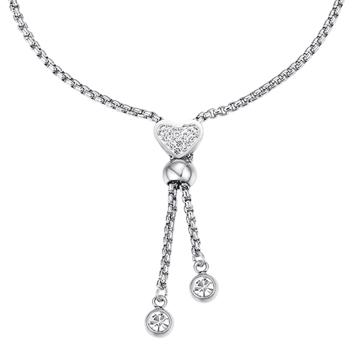 STEEL BRACELET WITH HEART WITH WHITE CRYSTALS