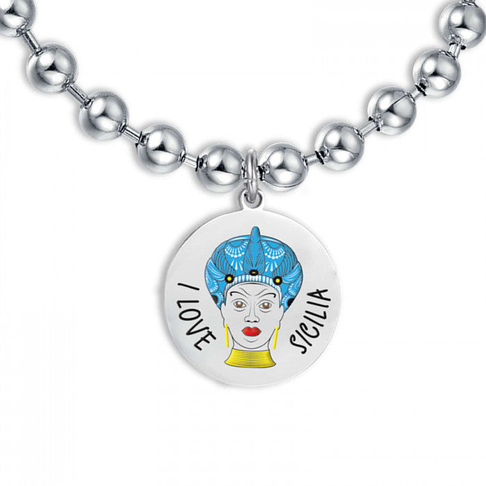 Bracciale pallini pendente I love Sicilia