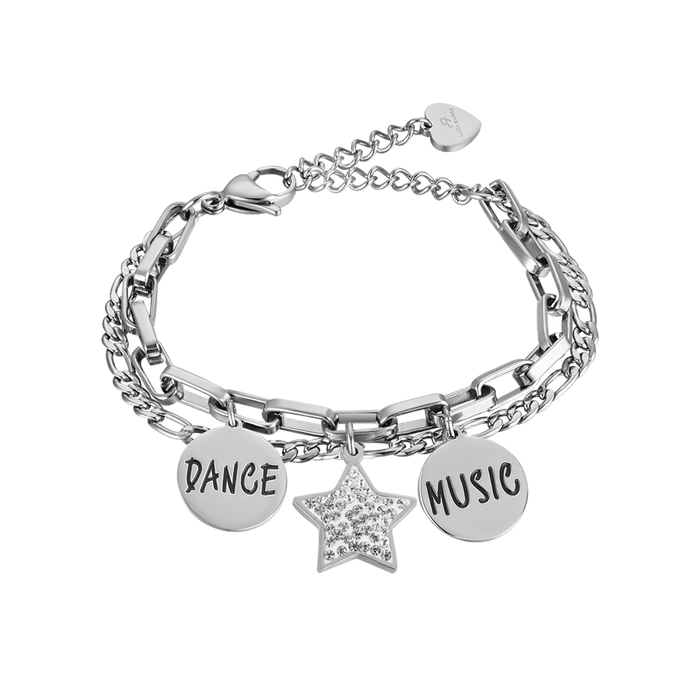 WOMEN'S STEEL BRACELET WITH STAR WITH WHITE CRYSTALS AND ENAMEL PLATES
