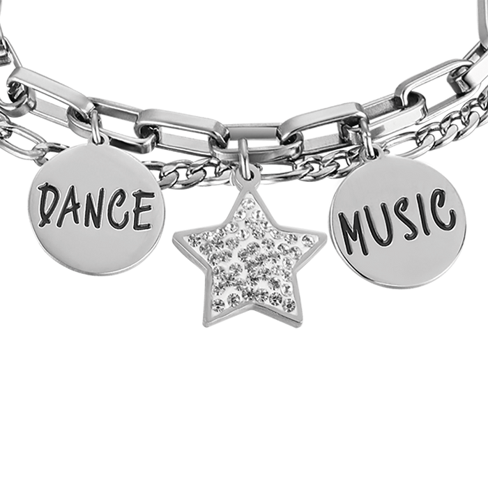 WOMEN'S STEEL BRACELET WITH STAR WITH WHITE CRYSTALS AND ENAMEL PLATES