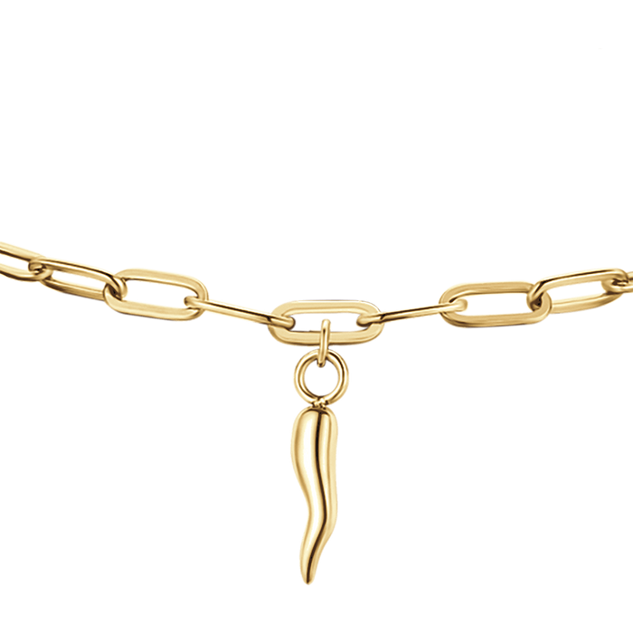 BRACCIALE DONNA IN ACCIAIO DORATO CON 13 FERRO DI CAVALLO E CORNO