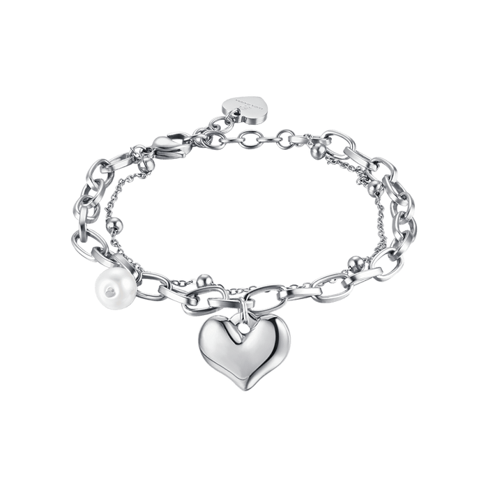 BRACELET FEMME EN ACIER DORÉ IP AVEC COEUR ET PERLES