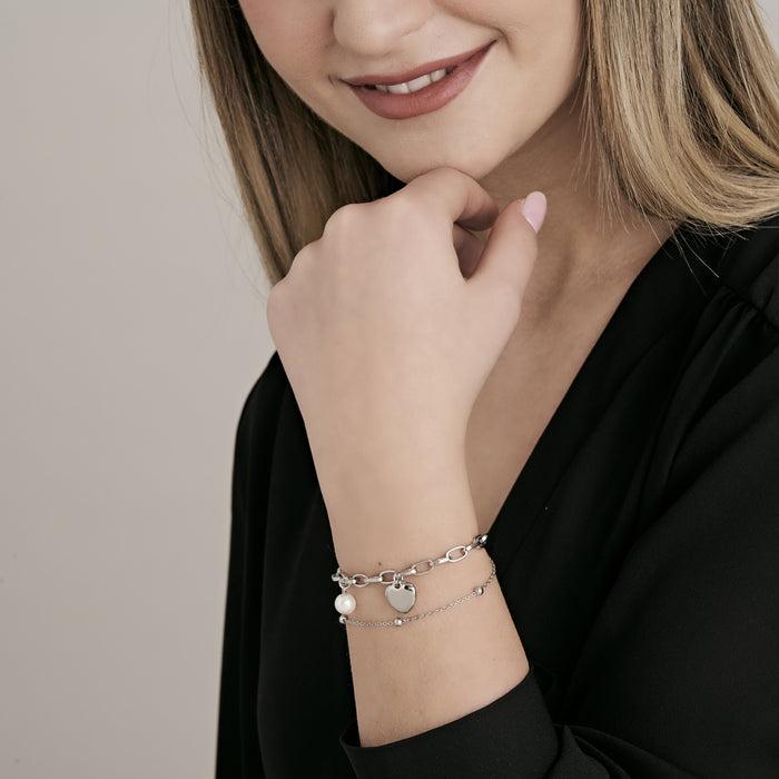 WOMEN'S BRACELET IN IP GOLD STEEL WITH HEART AND PEARLS