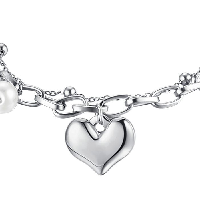 WOMEN'S BRACELET IN IP GOLD STEEL WITH HEART AND PEARLS