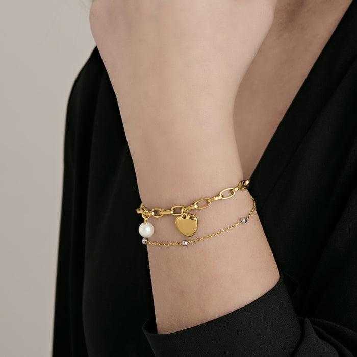 BRACCIALE DONNA IN ACCIAIO IP GOLD CON CUORE E PERLE