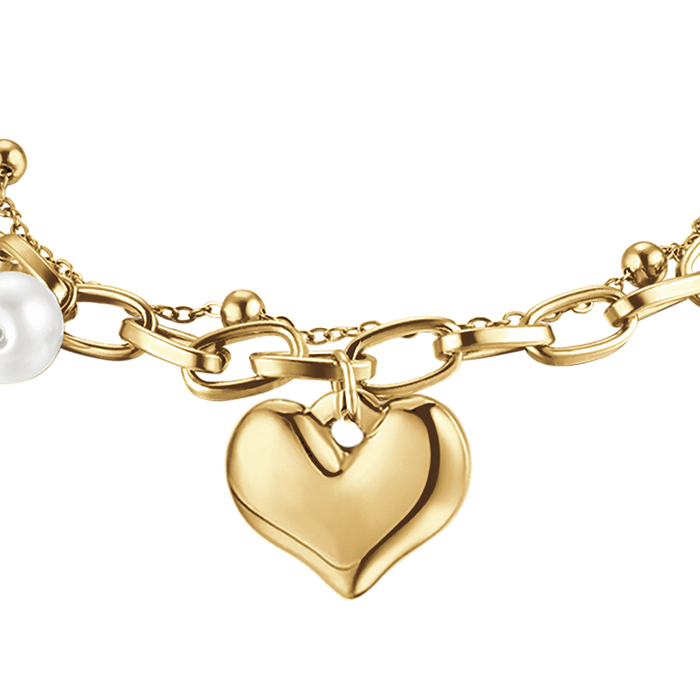 WOMEN'S BRACELET IN IP GOLD STEEL WITH HEART AND PEARLS