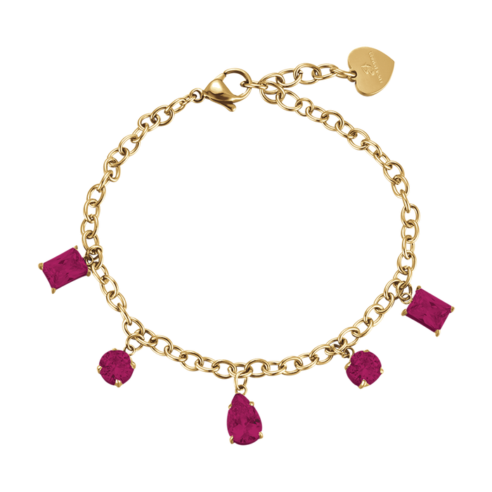 BRACCIALE DONNA IN ACCIAIO IP GOLD CON CRISTALLI FUCSIA