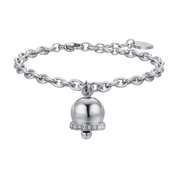 WOMEN'S STEEL BRACELET WITH BELL WITH WHITE CRYSTALS