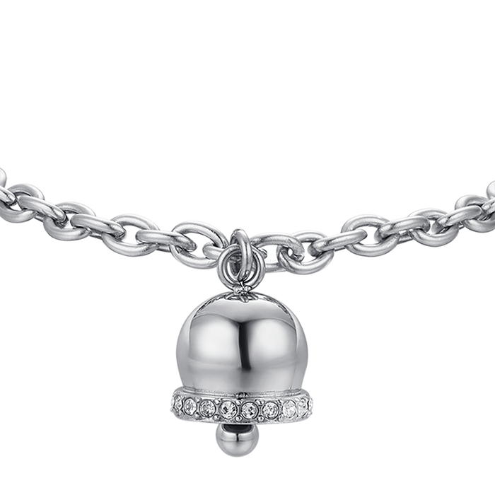 WOMEN'S STEEL BRACELET WITH BELL WITH WHITE CRYSTALS