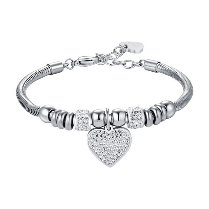 WOMEN'S STEEL BRACELET WITH HEART WITH WHITE CRYSTALS