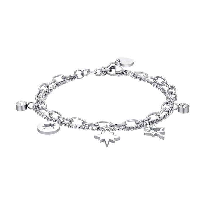 BRACCIALE DONNA IN ACCIAIO CON STELLE E CRISTALLI BIANCHI