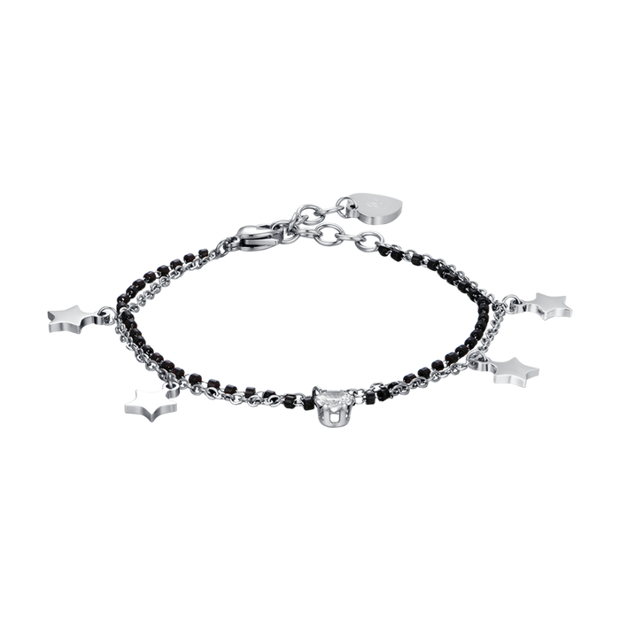 BRACCIALE DONNA IN ACCIAIO CON STELLE, ELEMENTI IP NERO E CRISTALLO BIANCO