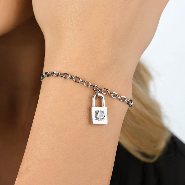 BRACELET FEMME EN ACIER AVEC CADENAS EN CRISTAL BLANC