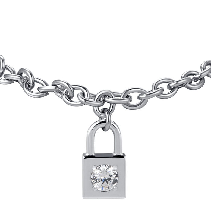WOMEN'S STEEL BRACELET WITH WHITE CRYSTAL PADLOCK