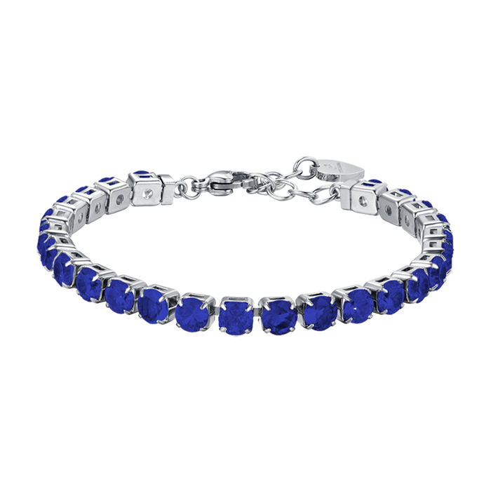 BRACCIALE TENNIS DONNA IN ACCIAIO CON CRISTALLI BLU