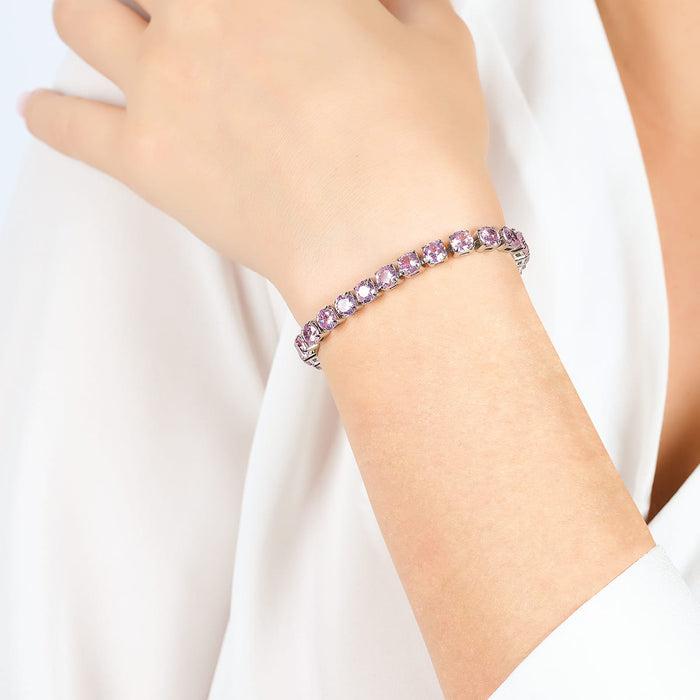 BRACCIALE TENNIS DONNA IN ACCIAIO CON CRISTALLI ROSA