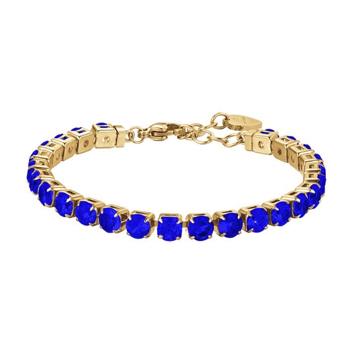 BRACCIALE TENNIS DONNA IN ACCIAIO IP GOLD CON CRISTALLI BLU