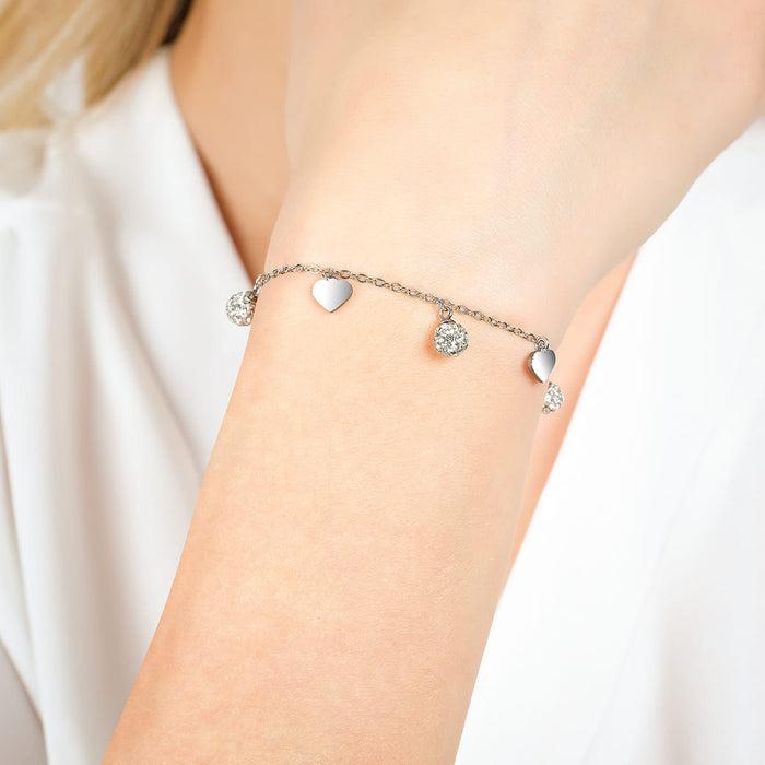 BRACCIALE DONNA IN ACCIAIO CON CUORI E CRISTALLI BIANCHI