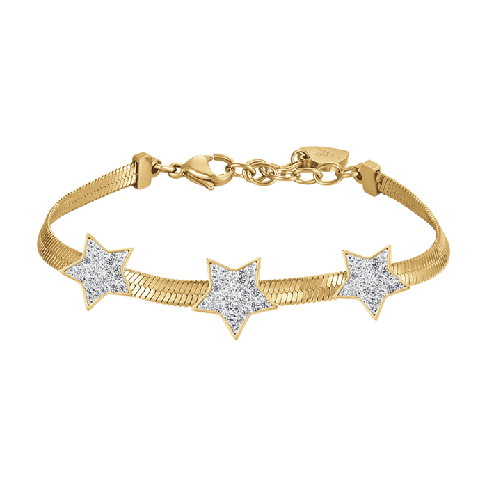 BRACCIALE DONNA SNAKE IN ACCIAIO IP GOLD CON STELLE CON CRISTALLI BIANCHI
