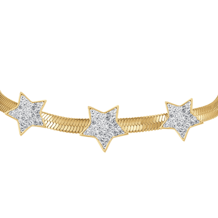 BRACCIALE DONNA SNAKE IN ACCIAIO IP GOLD CON STELLE CON CRISTALLI BIANCHI