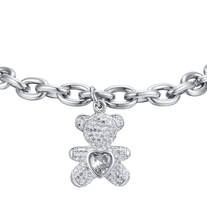 BRACCIALE DONNA IN ACCIAIO CON ORSETTO CON CRISTALLI BIANCHI