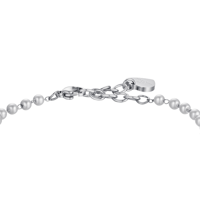 BRACCIALE DONNA IN ACCIAIO CON PERLE BIANCHE E CUORI