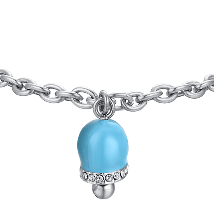WOMEN'S STEEL BRACELET WITH BELL WITH TURQUOISE ENAMEL AND CRYSTALS