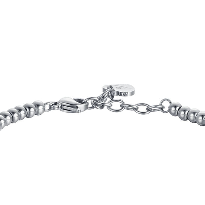 WOMEN'S STEEL BRACELET WITH BELLS WITH PINK ENAMEL AND WHITE CRYSTALS