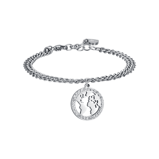 BRACCIALE DONNA IN ACCIAIO CON MONDO CON CRISTALLI BIANCHI