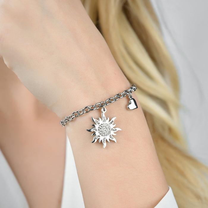 BRACCIALE DONNA IN ACCIAIO CON SOLE CON CRISTALLI BIANCHI