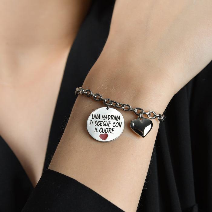 BRACELET EN ACIER POUR FEMME UNE MARRAINE SE CHOISIT AVEC LE CŒUR