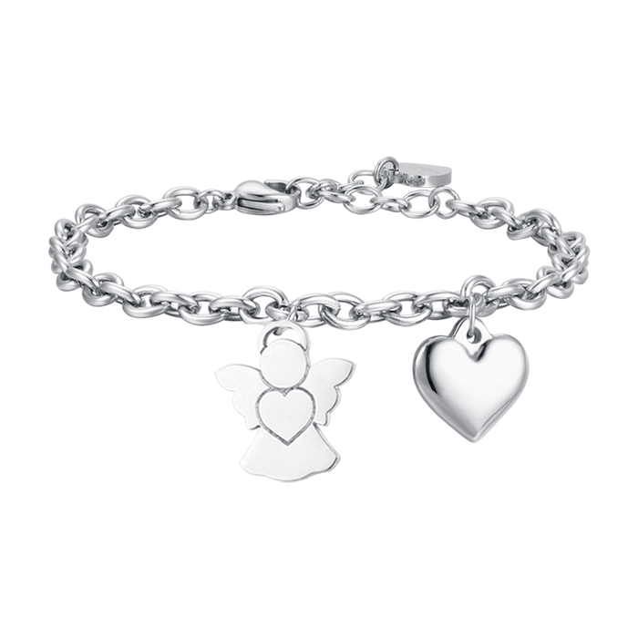 BRACCIALE DONNA IN ACCIAIO CON ANGELO E CHARM CUORE
