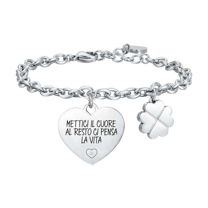 BRACCIALE DONNA IN ACCIAIO METTICI IL CUORE AL RESTO CI PENSA LA VITA