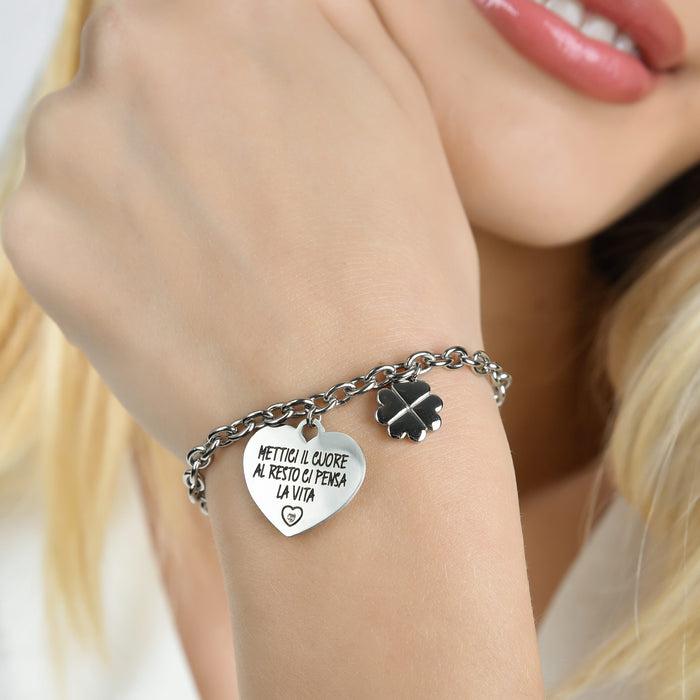 BRACCIALE DONNA IN ACCIAIO METTICI IL CUORE AL RESTO CI PENSA LA VITA
