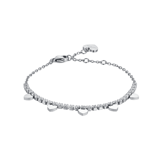 BRACCIALE DONNA IN ACCIAIO CON CRISTALLI BIANCHI E CUORI