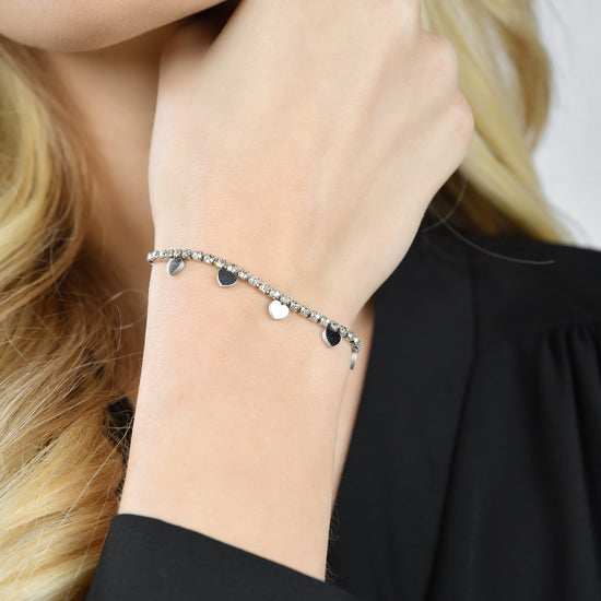 BRACCIALE DONNA IN ACCIAIO CON CRISTALLI BIANCHI E CUORI