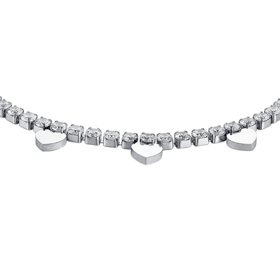 BRACCIALE DONNA IN ACCIAIO CON CRISTALLI BIANCHI E CUORI