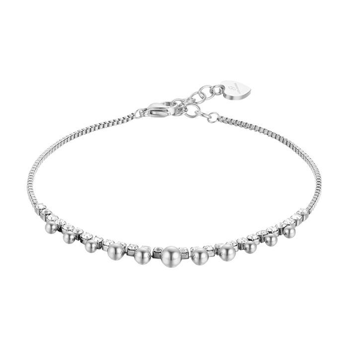 BRACCIALE DONNA IN ACCIAIO CON CRISTALLI BIANCHI E SFERE