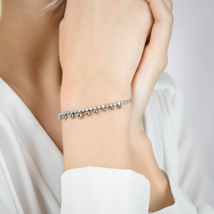 BRACCIALE DONNA IN ACCIAIO CON CRISTALLI BIANCHI E SFERE