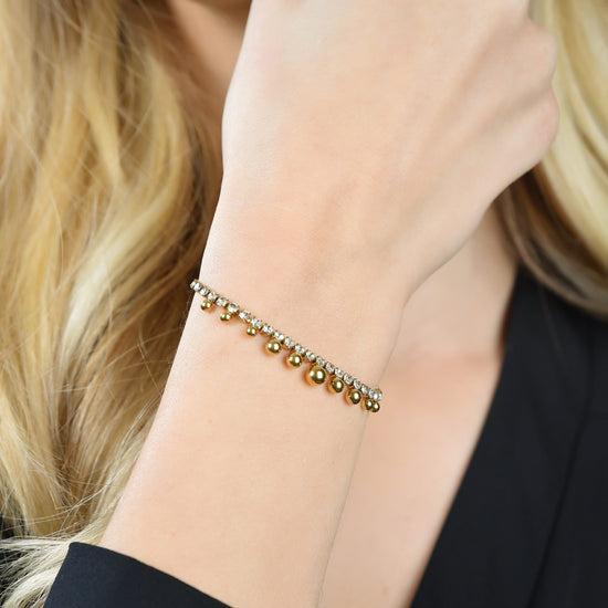 BRACCIALE DONNA IN ACCIAIO IP GOLD CON CRISTALLI BIANCHI E SFERE
