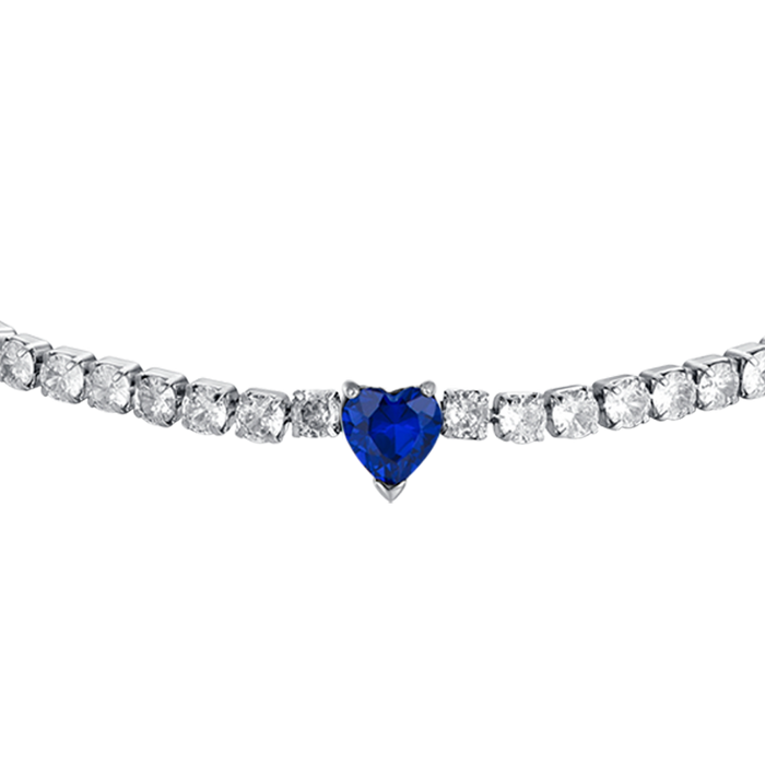BRACELET TENNIS FEMME EN ACIER AVEC CRISTAUX BLANCS ET CŒUR EN CRISTAL BLEU