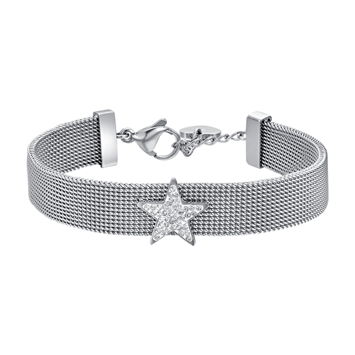 BRACCIALE DONNA IN ACCIAIO MAGLIA MILANO CON STELLA CON CRISTALLI BIANCHI