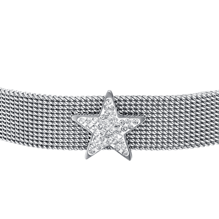 BRACCIALE DONNA IN ACCIAIO MAGLIA MILANO CON STELLA CON CRISTALLI BIANCHI