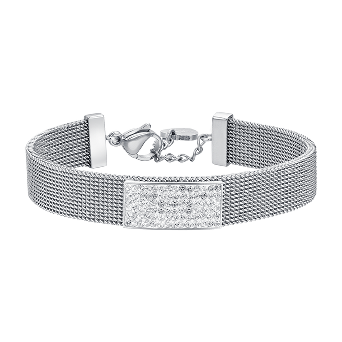 BRACCIALE DONNA IN ACCIAIO MAGLIA MILANO CON ELEMENTO CON CRISTALLI BIANCHI