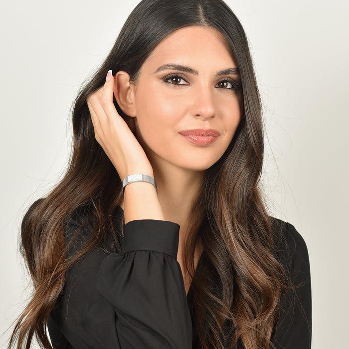 BRACCIALE DONNA IN ACCIAIO MAGLIA MILANO CON ELEMENTO CON CRISTALLI BIANCHI