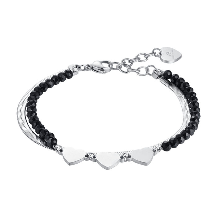 BRACCIALE DONNA MULTIFILO IN ACCIAIO CON CRISTALLI NERI E CUORI