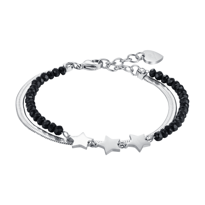 BRACCIALE DONNA MULTIFILO IN ACCIAIO CON CRISTALLI NERI E STELLE